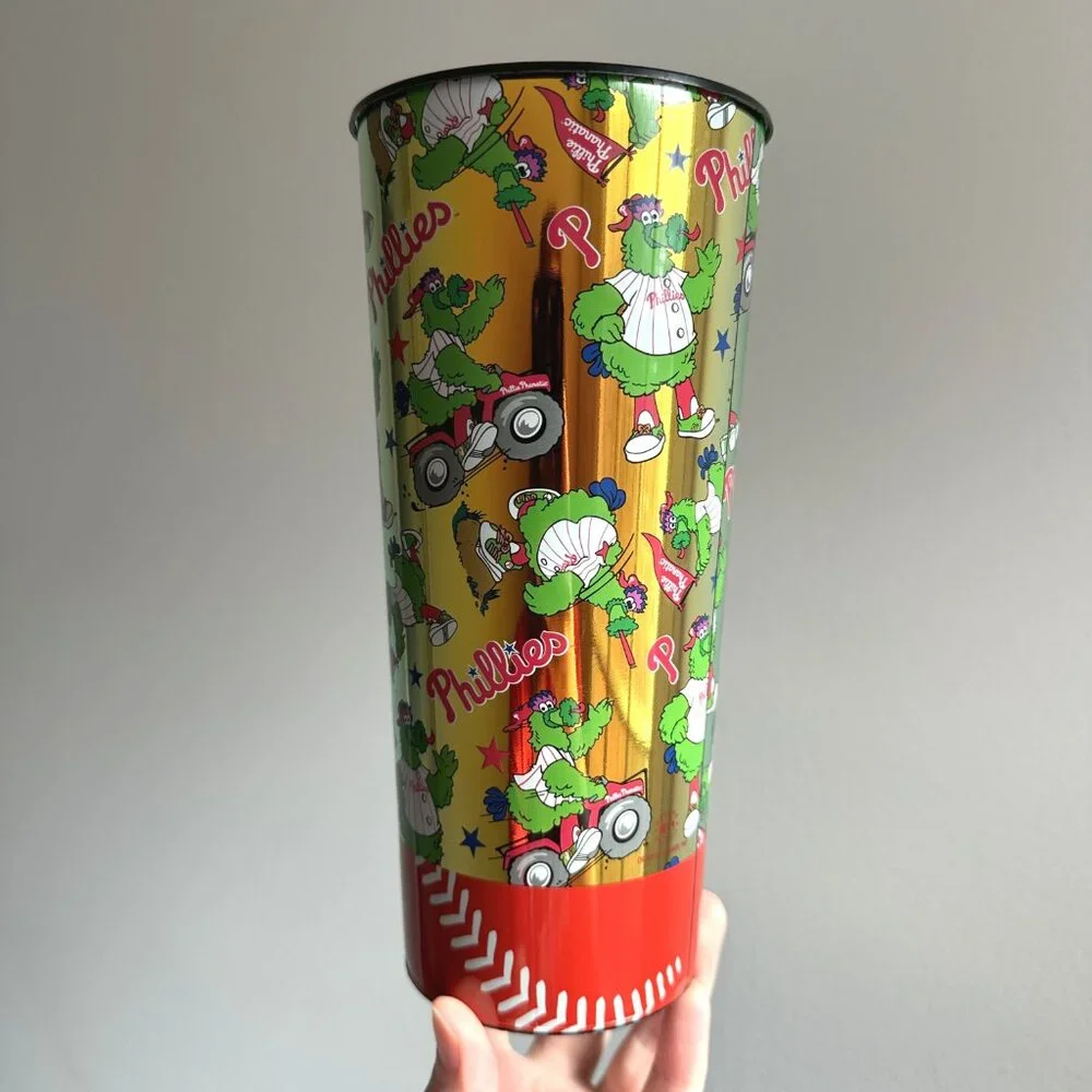 PHILLIES Phanatic Scatter Print Gold 2024 2025 Souvenir Cup & Lid 44oz CBP Coke